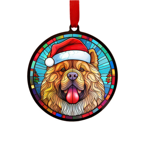 Chow Chow in Santa Hat Suncatcher Decoration